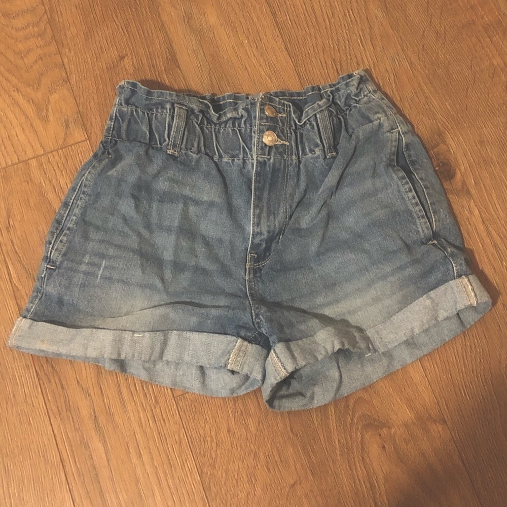 High-waisted paper bag waist denim shorts - womens XS